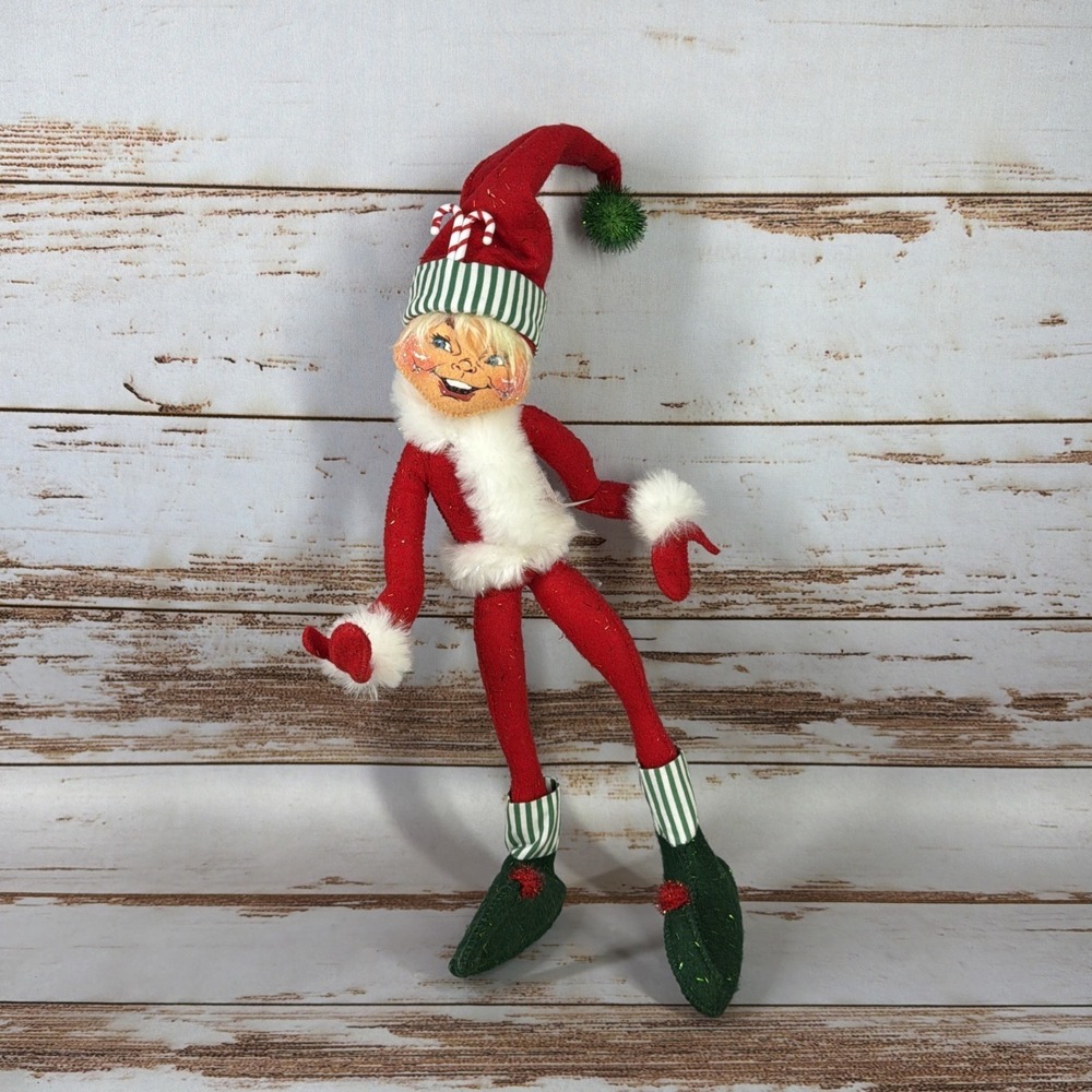 Annalee 22" Red Candy Stripe Long Lanky Elf Sparkly Outfit Christmas Plush Used